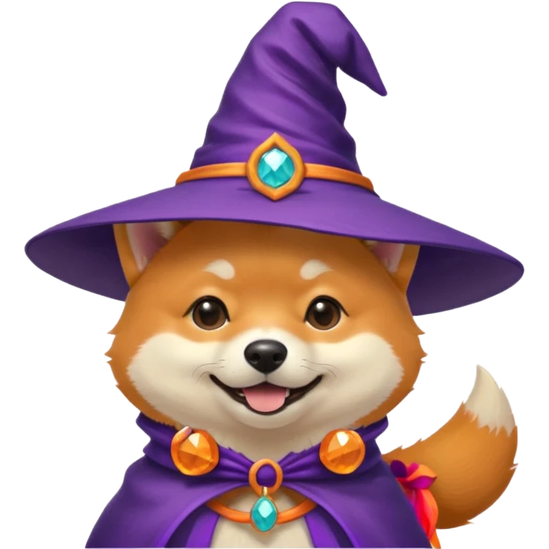 shiba dog wear purple wicth hat emoji