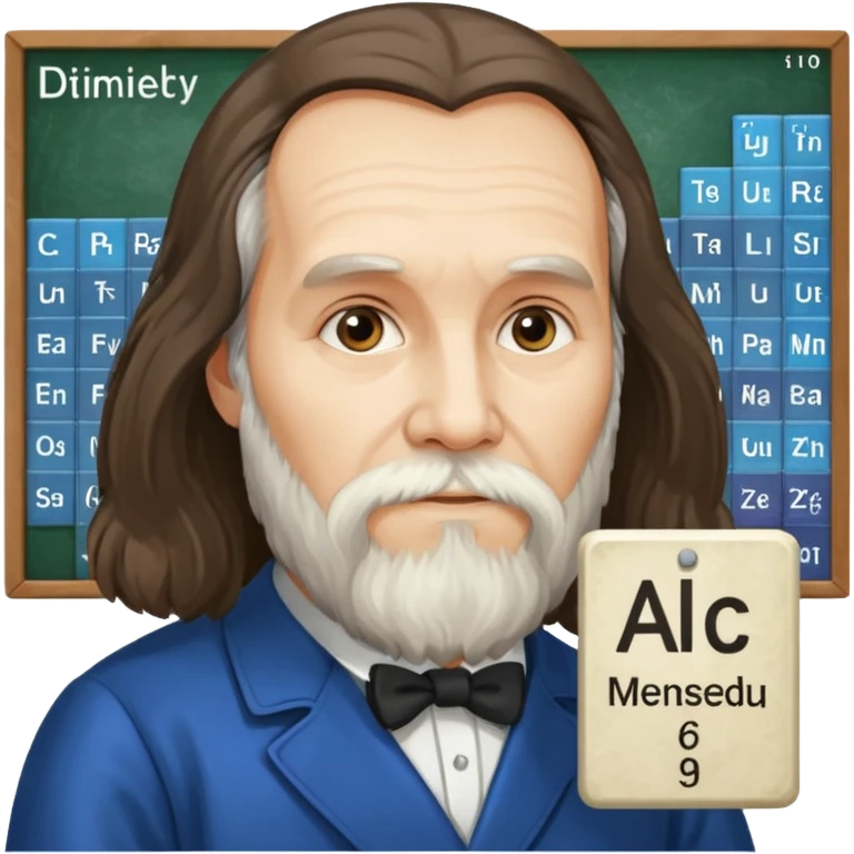 Dmitri Mendeleev with periodic table of elements emoji