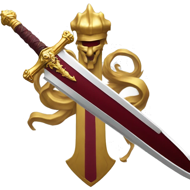 Long sword with burgundy handle golden lion head at the base of the hilt  emoji