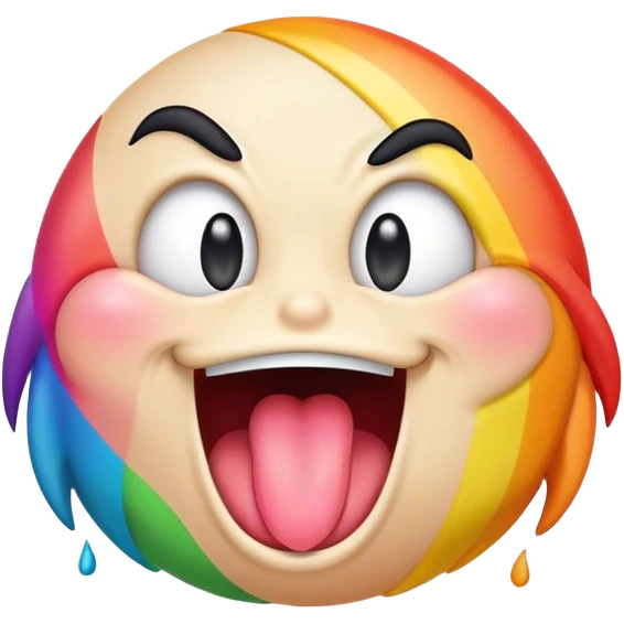 extremely silly emoji face with crazy crossed eyes, rainbow colored tongue flailing wildly from side to side, goofy expression, comical, exaggerated emoji