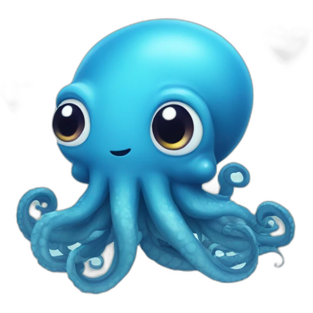 cute blue kraken with adorable face with huge hearts emoji