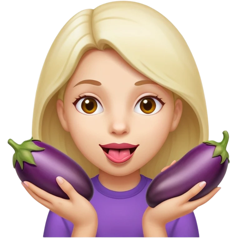 girl with tongue out holding 2 eggplants emoji