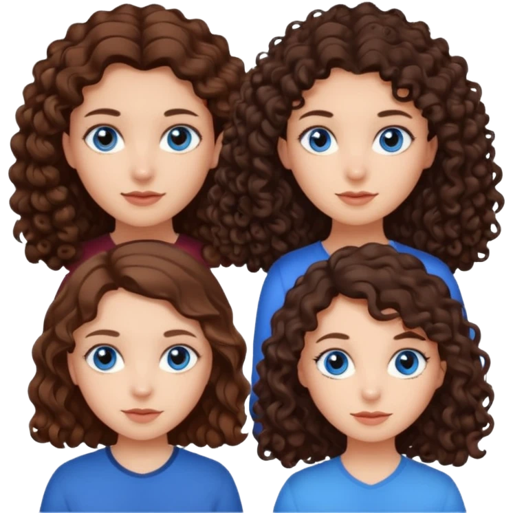 A girl with with brown hair and blue eyes and two girls with dark curly hair with brown eyes emoji