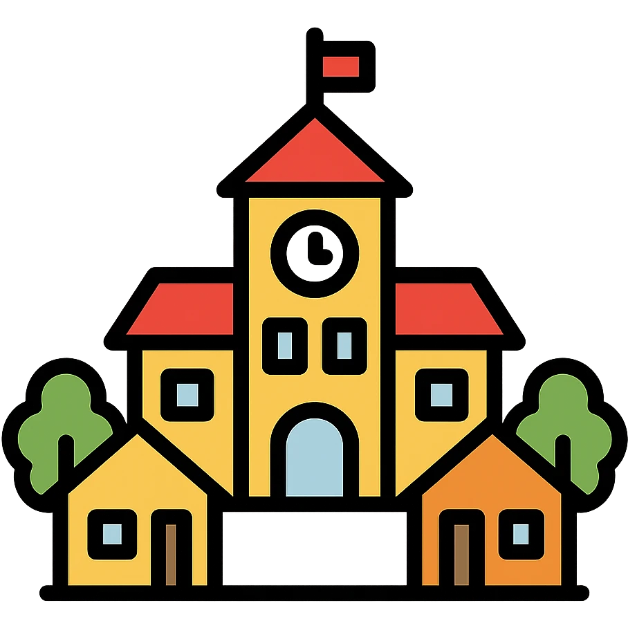 color outline icon of a municipality with city hall, houses, and trees emoji
