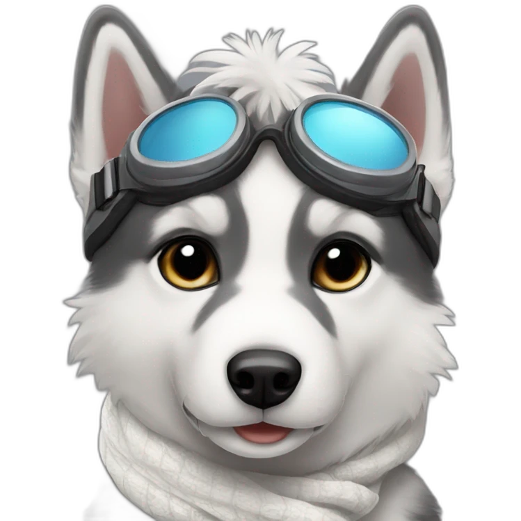 a cute pilot husky with goggles and white scarf emoji