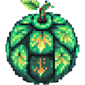 Green digital bomb animation frame 3, round bomb body with green highlights, very short leaf-shaped fuse at top, brighter green glow, nature-inspired design, pixel art style emoji