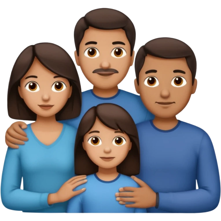 Hispanic family of five: mom, dad, two sons, one daughter in the middle, all with dark brown hair emoji
