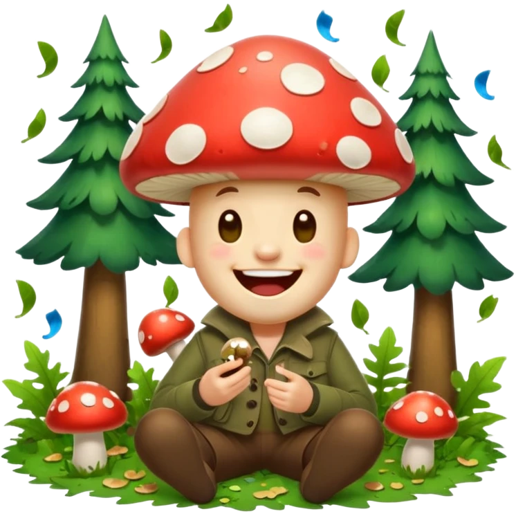 forest character laughing with mushroom confetti emoji