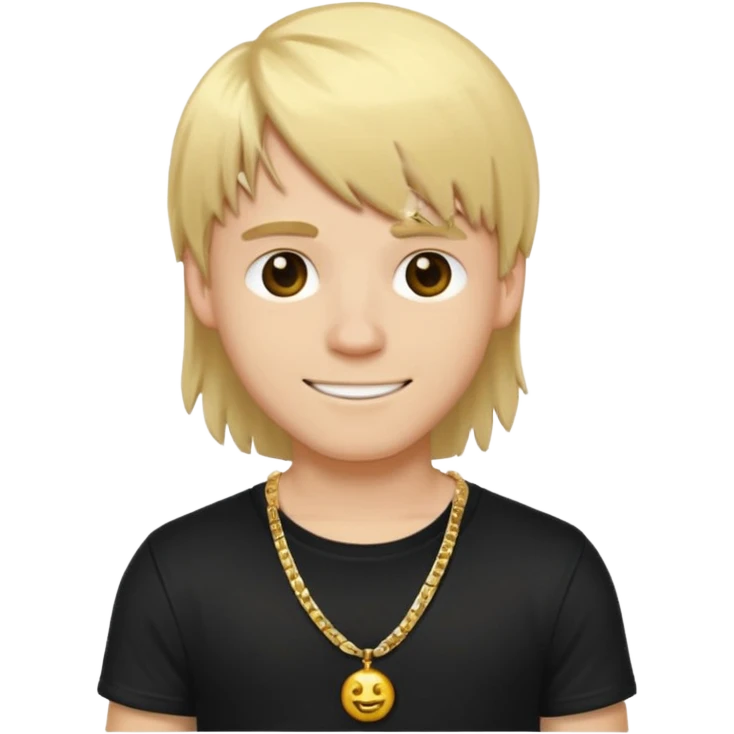 make a iphone emoji who is a white man that looks young with long blonde hair with bangs, with a black punk shirt and a golden neckless emoji