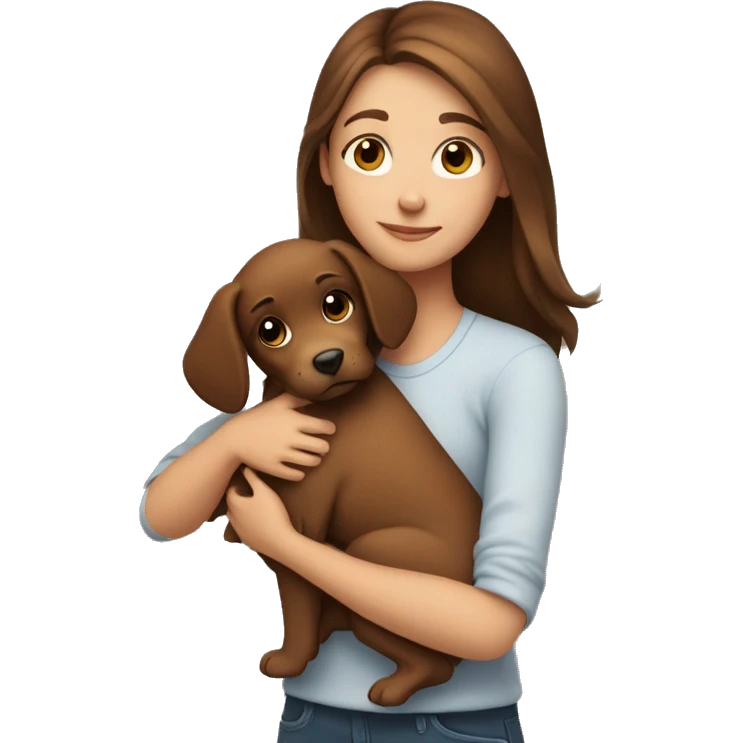 brown hair girl hugging a brown puppy emoji