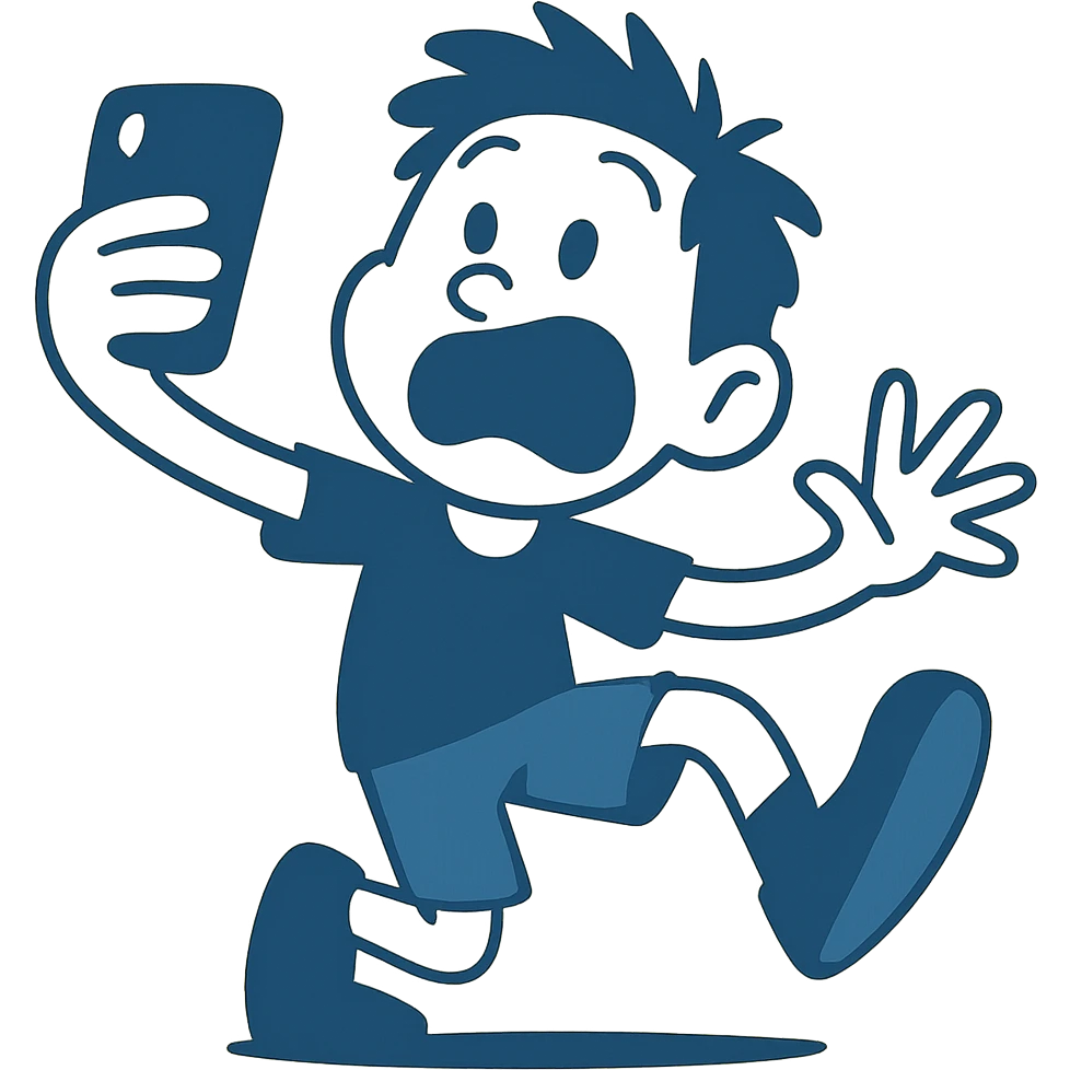Make the boy's expression funny and exaggerated, keep the fun and expressive flat blue illustration style, no background. emoji