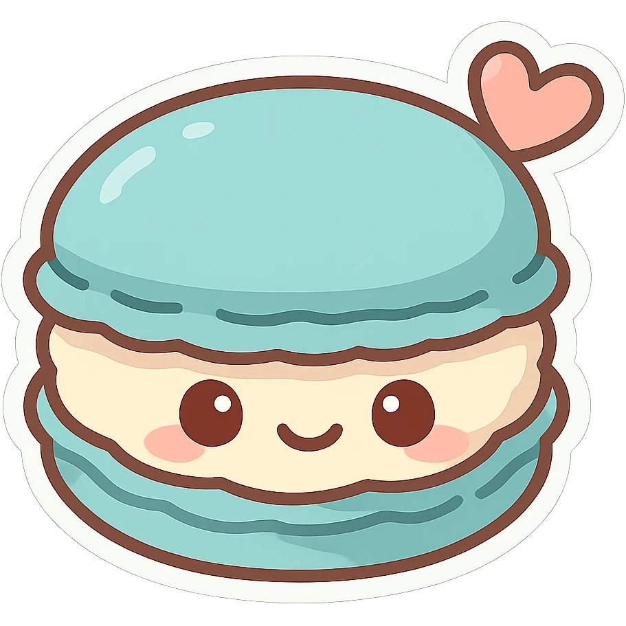 chibi sticker-style macaron with a heart accent, cute and exaggerated emoji