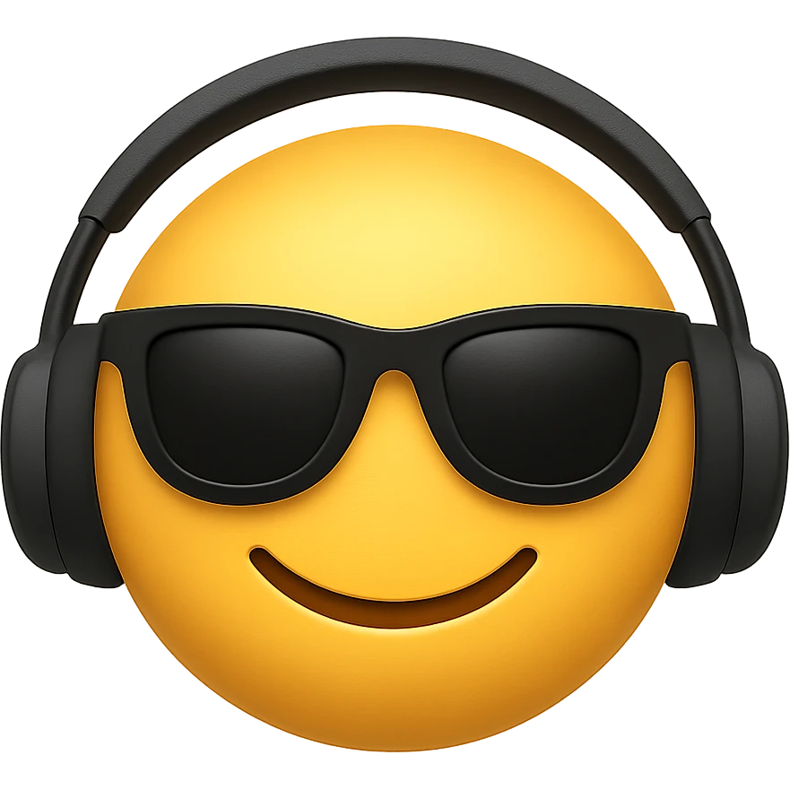 face with sunglasses and headphones emoji, digital illustration, no background emoji