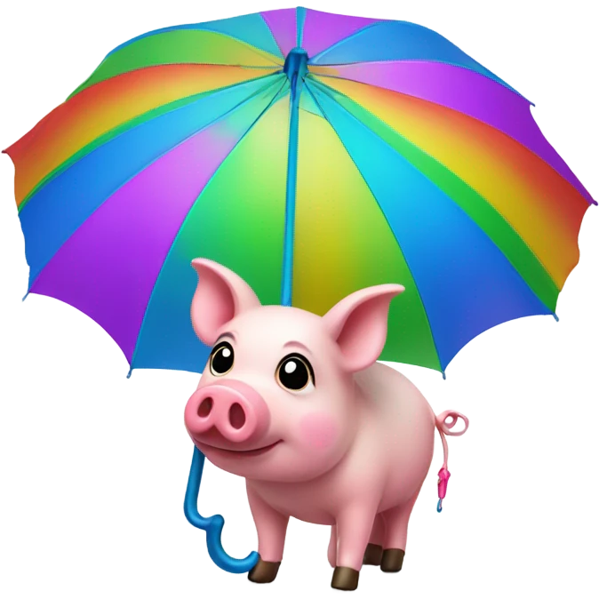 rainbow pig with a rainbow umbrella as a tail emoji