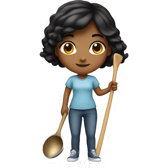a girl with black hair and a ladle in her hands emoji