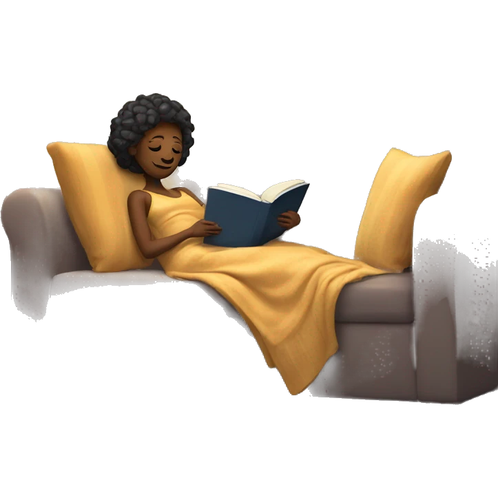 Lady laying on couch under a blanket reading a book emoji