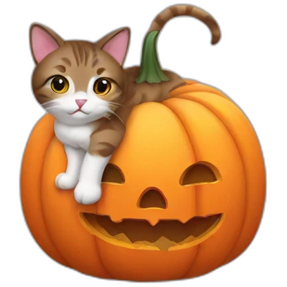 cat sitting in pumpkin emoji
