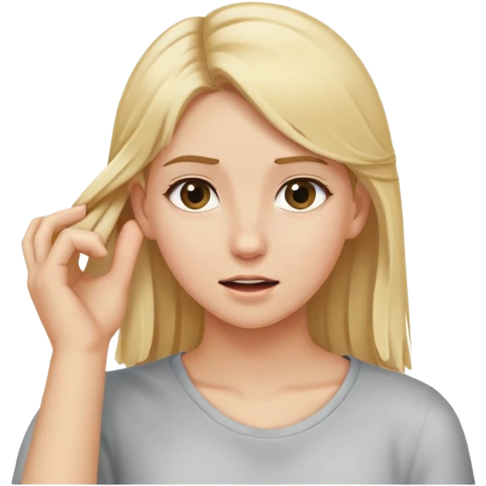 Smiley face, pulling her hair behind her ear emoji