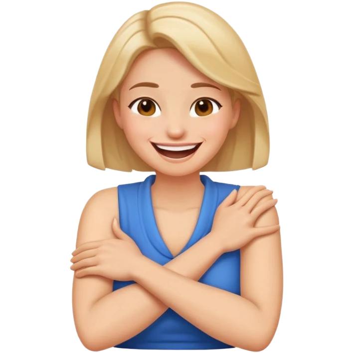 arms crossed holding neck laughing woman emoji