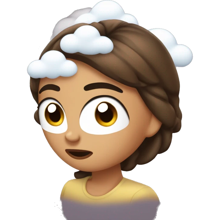 Chica morra de cabello café durmiendo con nubes  emoji