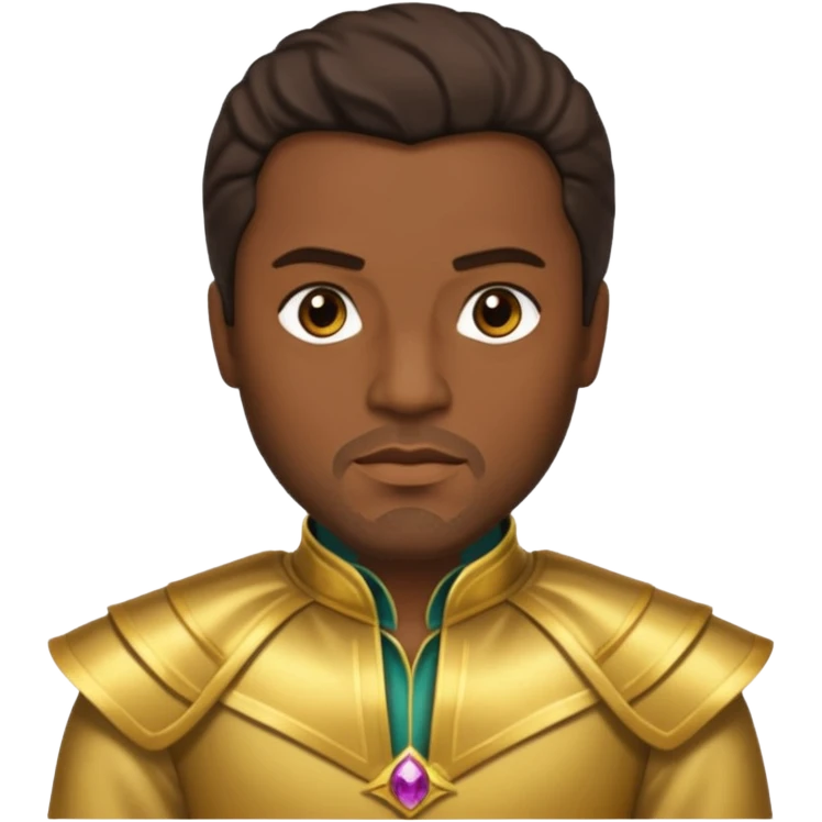 Otello with dark skin, dark brown hair, gold outfit emoji