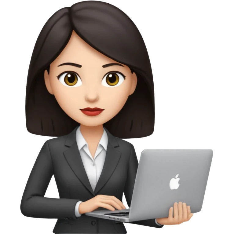 Sales women specialist in shipping with dark hair with suits and MacBook  emoji