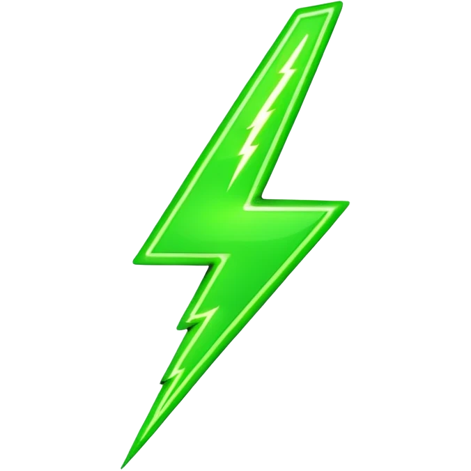 A single neon green lightning bolt emoji, glossy and smooth, vibrant neon green color, high detail, simple and cute design, isolated on white background, centered composition

 emoji