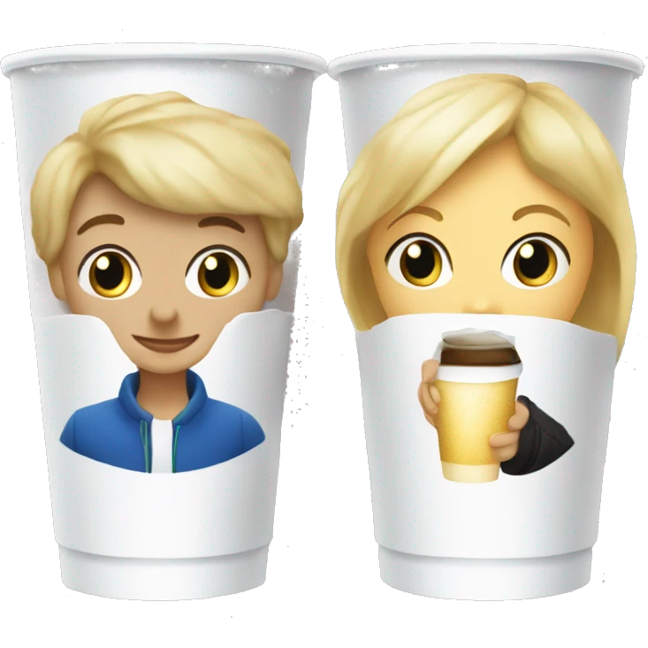 Blonde girl and boy drinking out of white styrofoam cups emoji