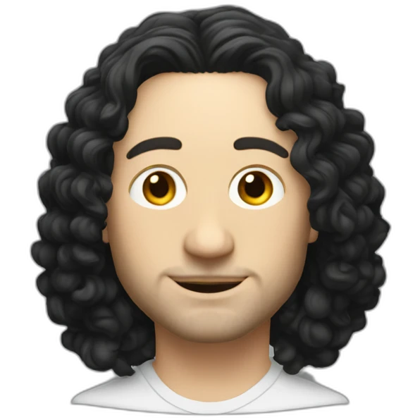 tim robinson with shoulder length curly black hair, wide triangular shape emoji