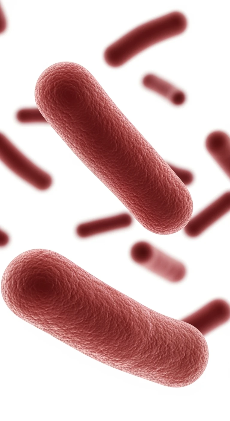 batteri intestinali rosso bordeaux fluttuano in aria isolati su sfondo bianco, IPERREALISTICA 4K emoji