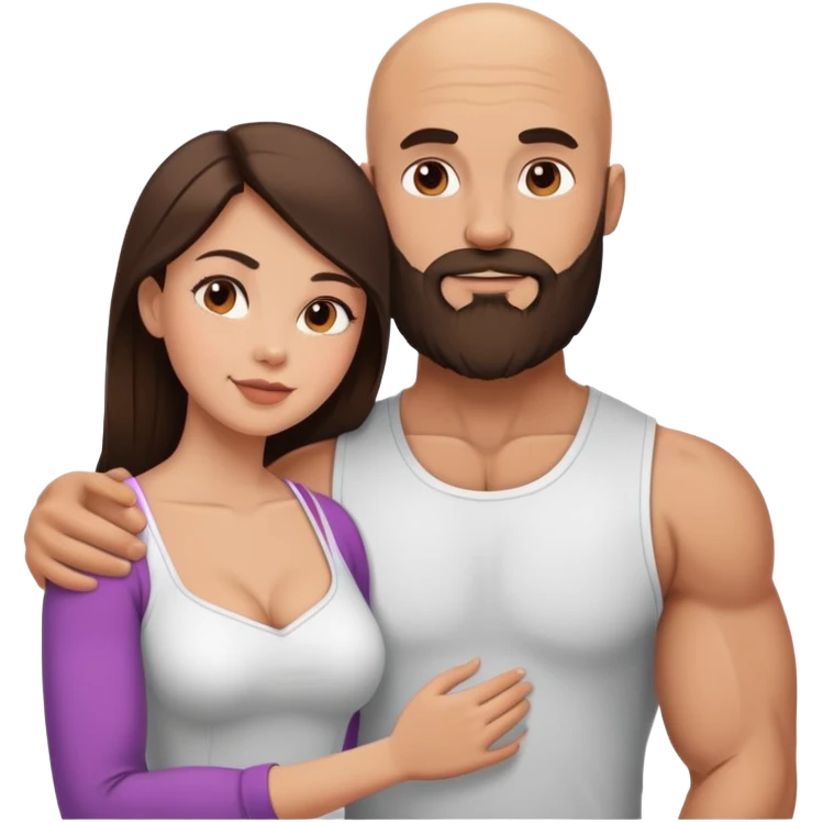 Muscular Bald man with a beard crazy in love with his young brunette wife  emoji