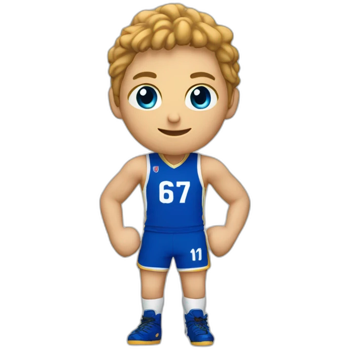 Joueur de handball avec un maillot bleu numéro 67 emoji