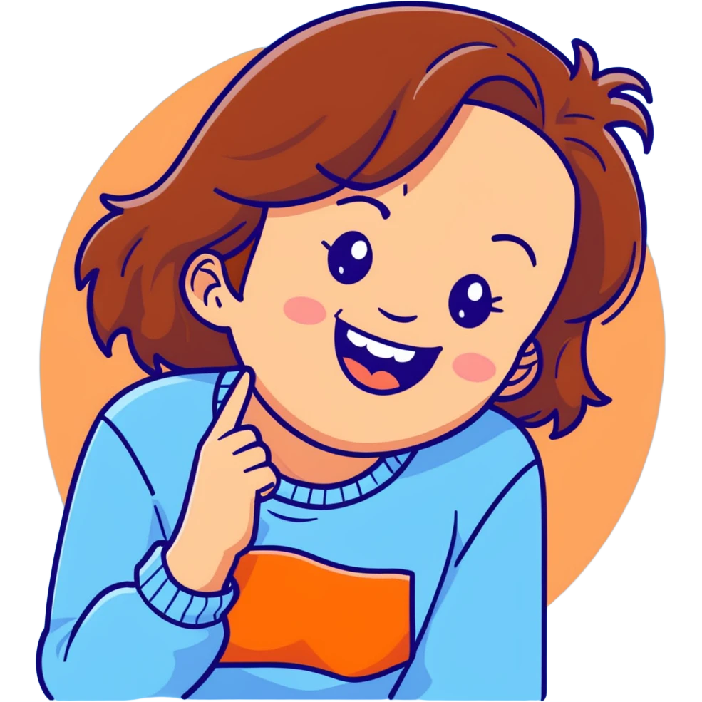 brunette girl with brown hair wearing pastel blue clothes laughing joyfully emoji