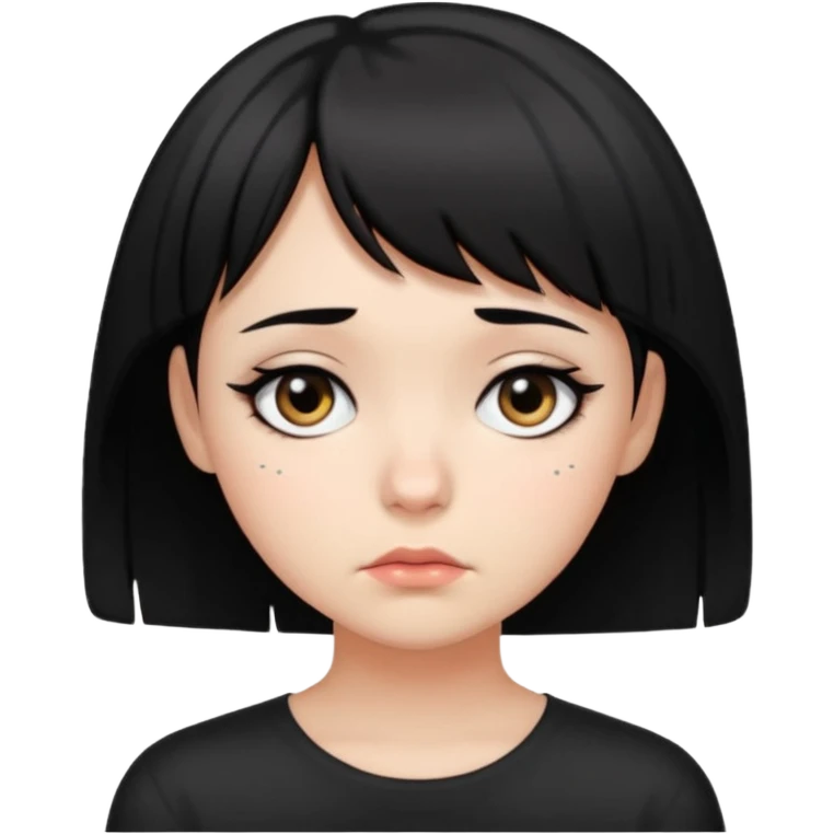 sad girl with short black hair with side bangs and eyeliner emoji