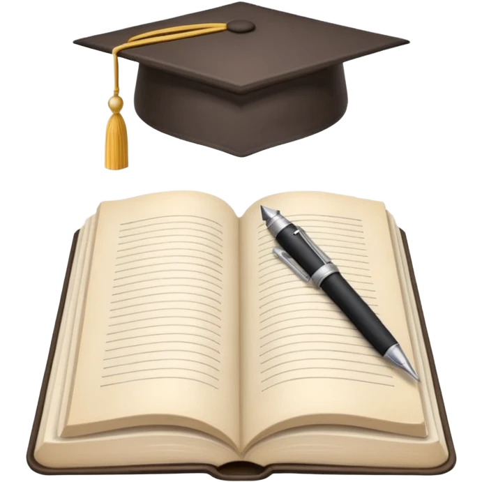 "A white open book,The pen should be positioned as placed exactly in the center between the pages.  if held by a right-handed person - meaning the direction is reversed compared to a left-handed grip. The pen should be uncapped, and the cap placed behind it." emoji