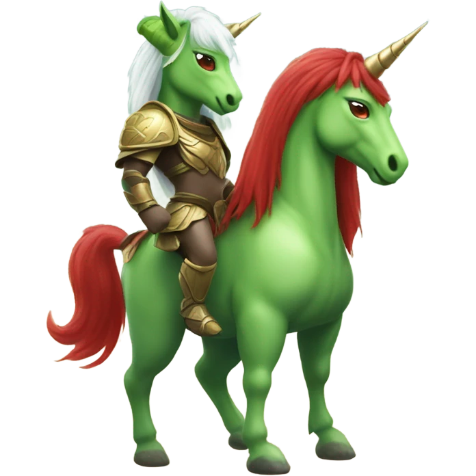 four-legged green unicorn white. a red amazon alien woman emoji
