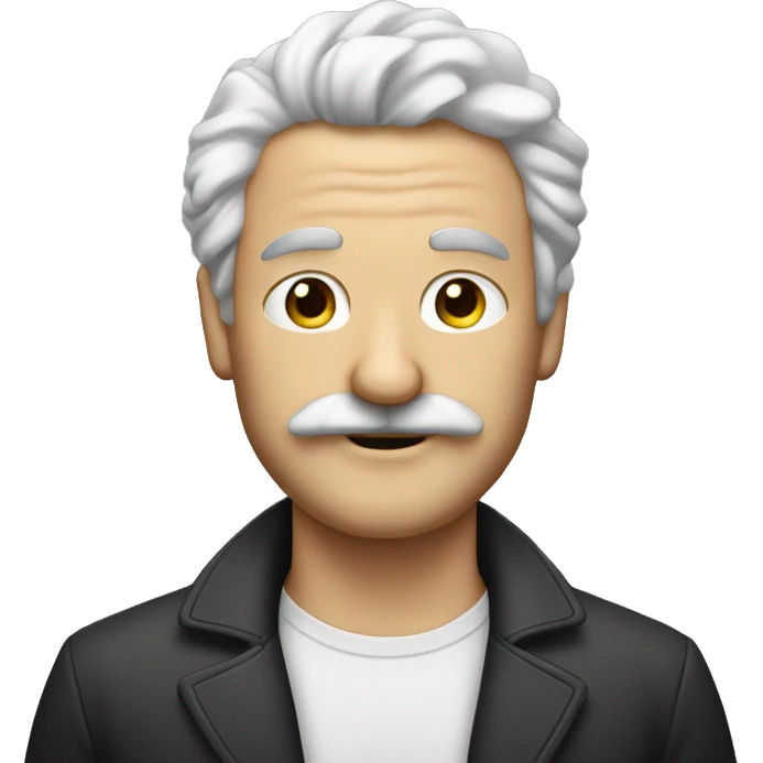 A man with mostache and a curly, White hai emoji