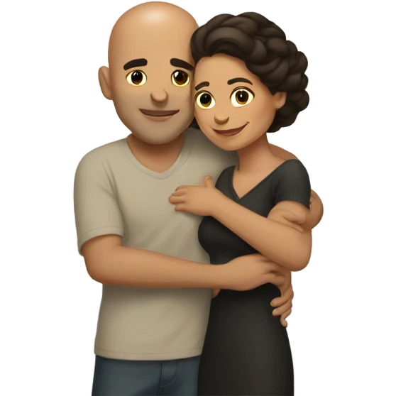 Comforting hug from brunette Puerto Rican woman to shorter bald male emoji