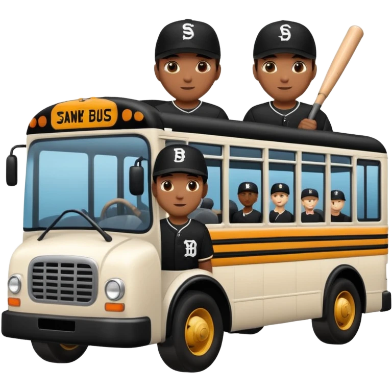 autobus de equipo llevando a egnte de basebal  y un chofer emoji