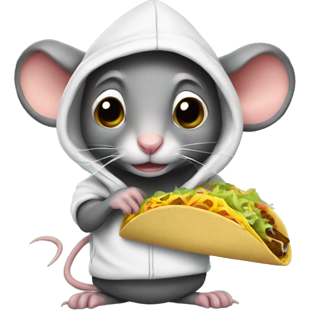 a rat wearing a hoodie holding a taco  emoji