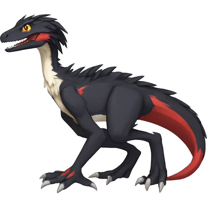 Anthro Cute cool black red white yellow nargacuga-velociraptor-sergal animal hybrid Fakemon full body emoji
