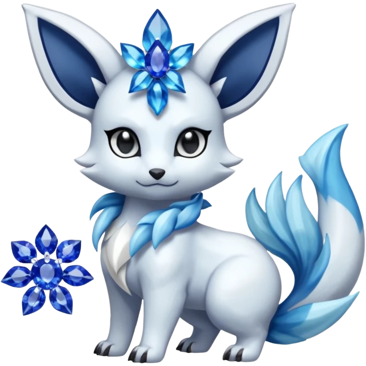 Floral Absol-Glaceon-Nidorina-Amaura-Alolan-Vulpix-Dialga-fusion adorned with Sapphire jewelries emoji