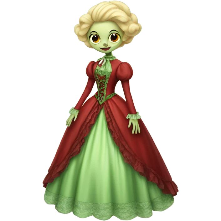 "galora green blonde alien woman" in red Victorian dress elegant, full body emoji