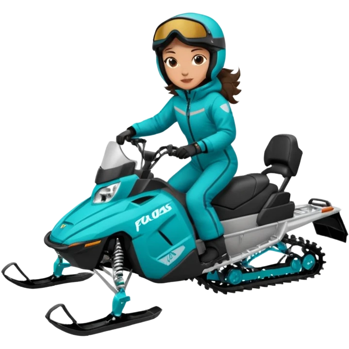 Can you create an emoji of a brunette girl on a teal polaris khaos 850 155 snowmobile about to jump emoji