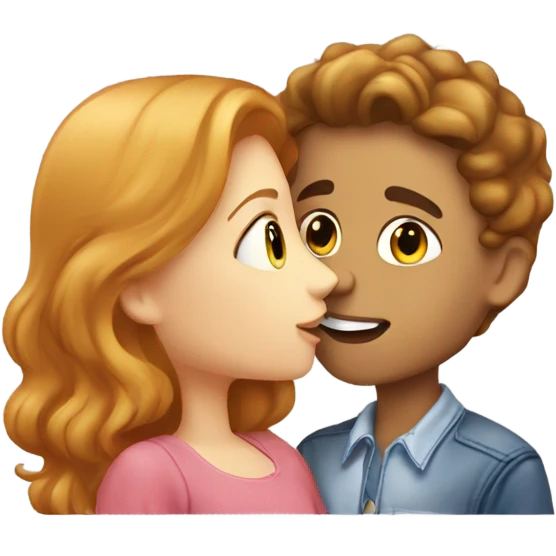 strawberry blonde girl kissing brunette boy emoji