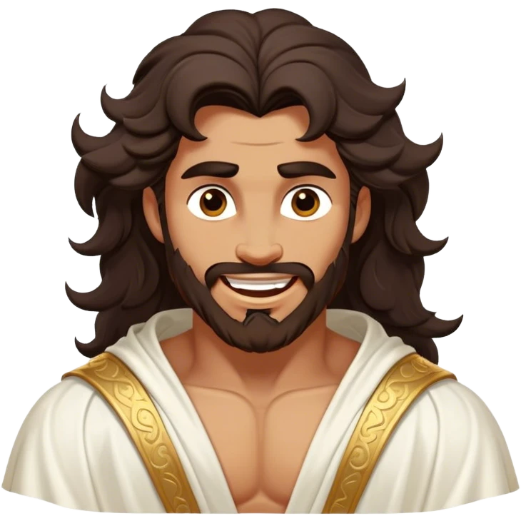 Cinematic Realistic Hercules Portrait, head tilted dramatically with an exaggeratedly amused expression, featuring expressive eyes and a hint of a roguish smile. His bronze, marble-like skin and thick, wavy dark hair, rendered with classical artistry, complement his flowing white robe adorned with delicate golden accents, all brought to life with dynamic natural lighting that captures a rare, playful moment from an enduring legend. emoji