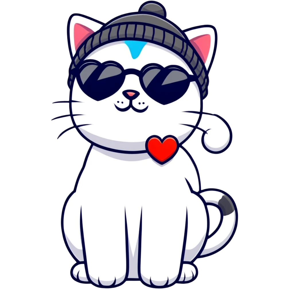 cat wearing a beanie and heart-shaped sunglasses emoji