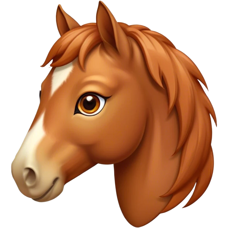 Cinematic Cute Chestnut Horse Portrait Emoji, Head tilted playfully and inquisitively, showcasing a glossy chestnut fur with a vibrant sheen and gentle, expressive amber eyes, Simplified yet irresistibly adorable features, highly detailed, glowing with a warm, friendly glow, high shine, affectionate and spirited, stylized with a touch of whimsy, bright and endearing, soft glowing outline, capturing the essence of a mischievous yet loving horse, so playful it feels like it could prance out of the screen and into your arms! emoji