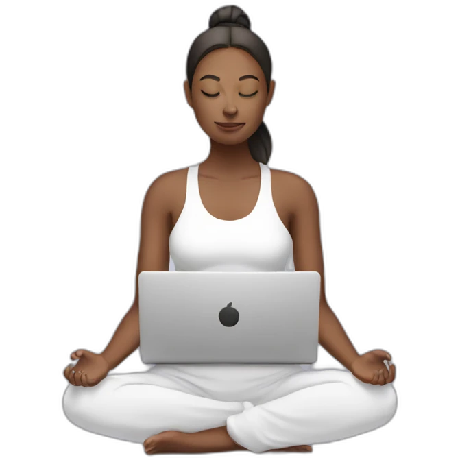 Woman meditating with laptop emoji