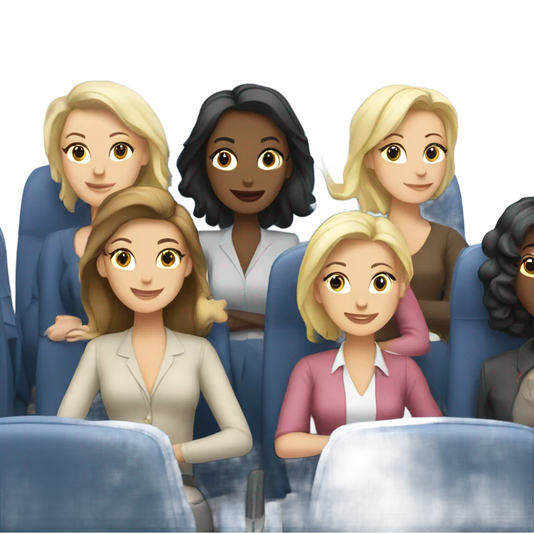 Group of Caucasian women on a airplane  emoji